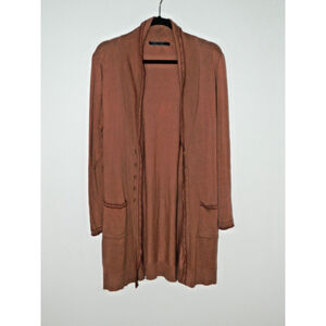 Peruvian Connection Cardigan Sweater Medium Orange Rust 100% Prima Cotton Belted